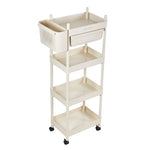 2/3/4-tier Rolling Storage Cart With Lockable Wheels Organizer Trolley With Hanging Baskets & Drawer | Large | Cream