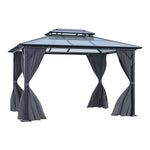 3 x 3.6m Hardtop Patio Gazebo with Curtains, Double-Tier Roof, Steel & Aluminium Frame, Outdoor Garden Sun Shelter Canopy, 2.7m High