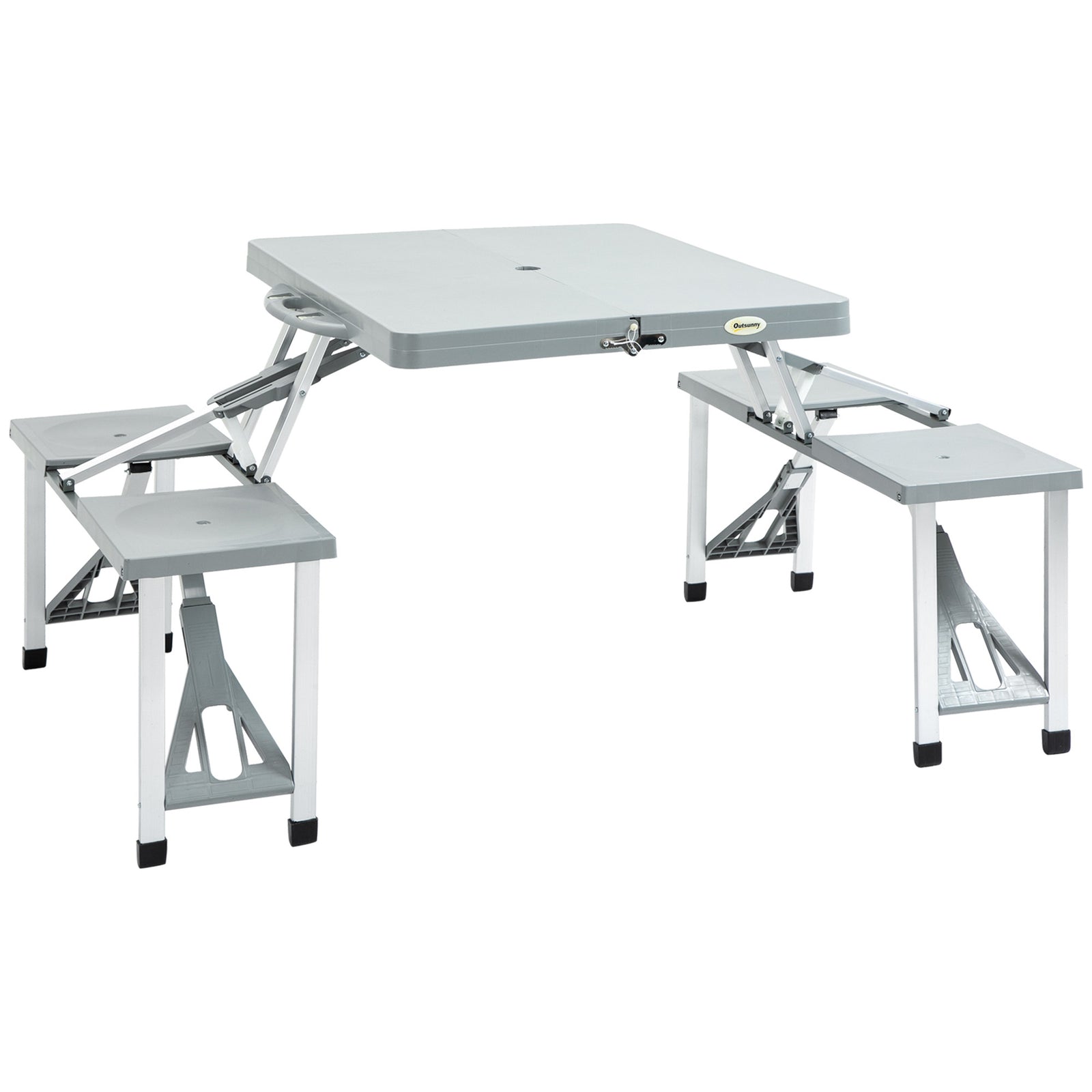 Picnic Table Chair Set 4 Seat Aluminium Pp W/ 2.7cm Hole | Gray