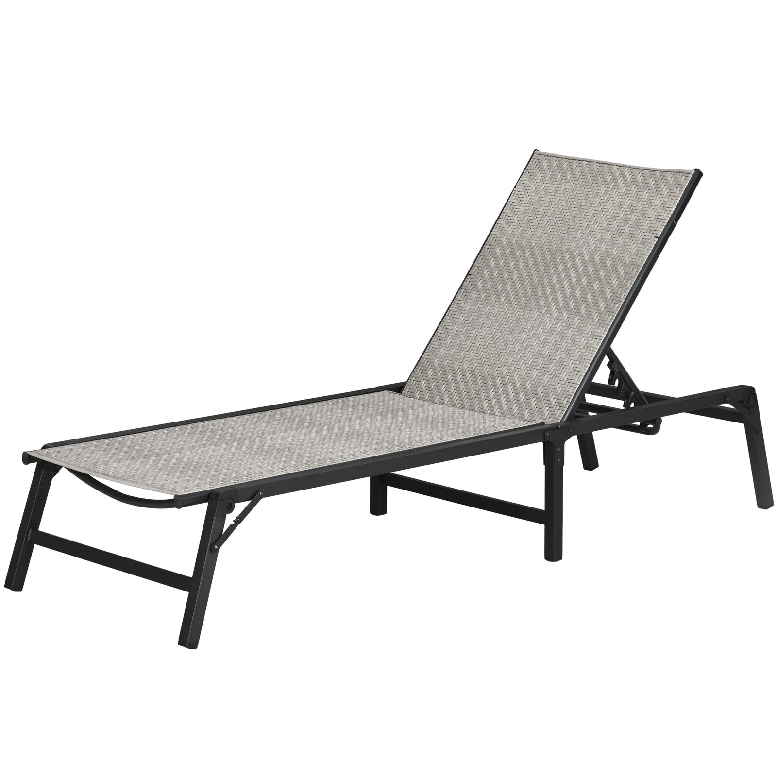 Foldable Rattan Sun Lounger W/ Adjustable Backrest