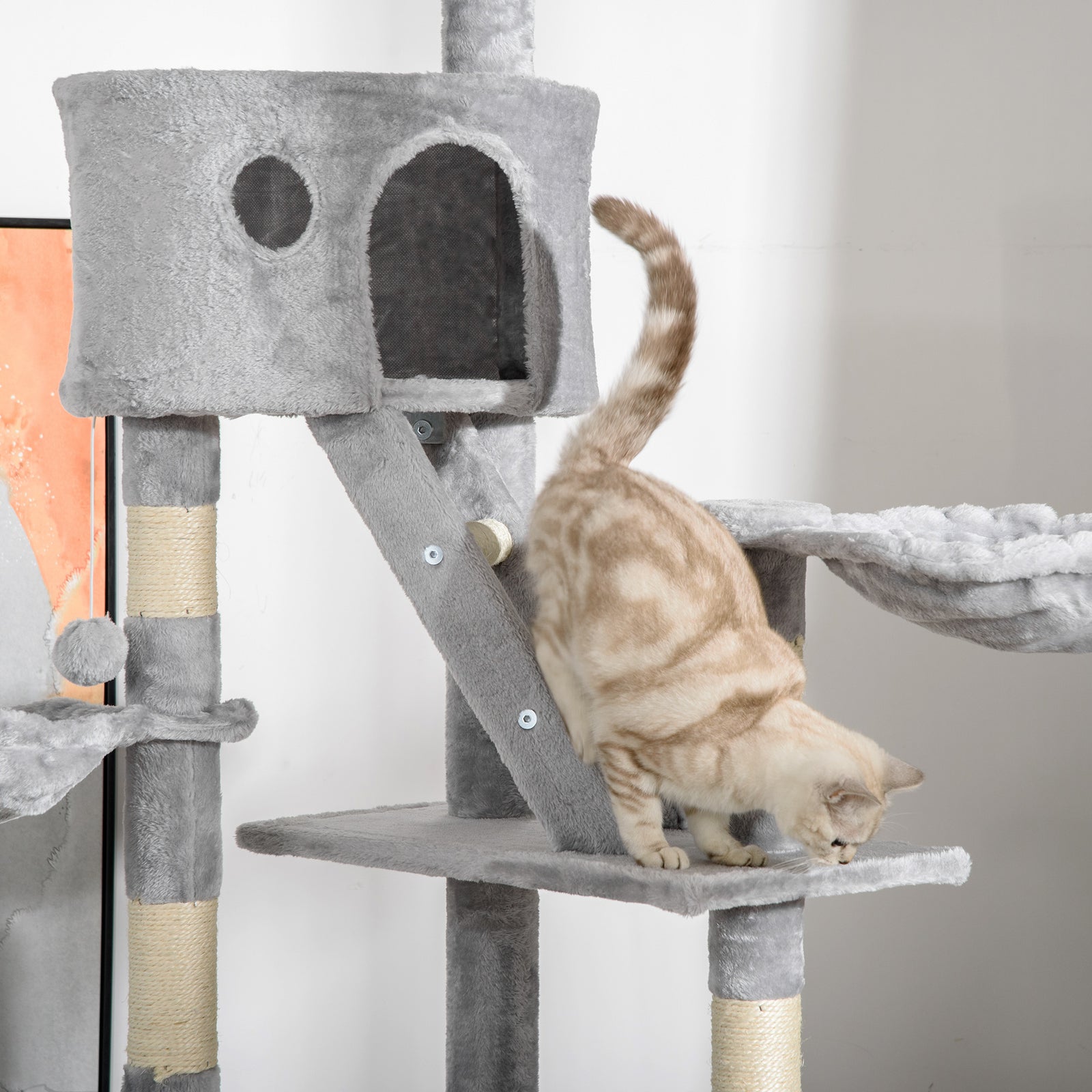 240-260cm Floor To Ceiling Cat Tree With Scratching Posts | Gray