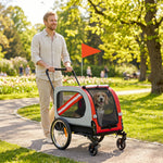 2-in-1 Dog Bike Trailer Stroller With Reflector Flag | Red