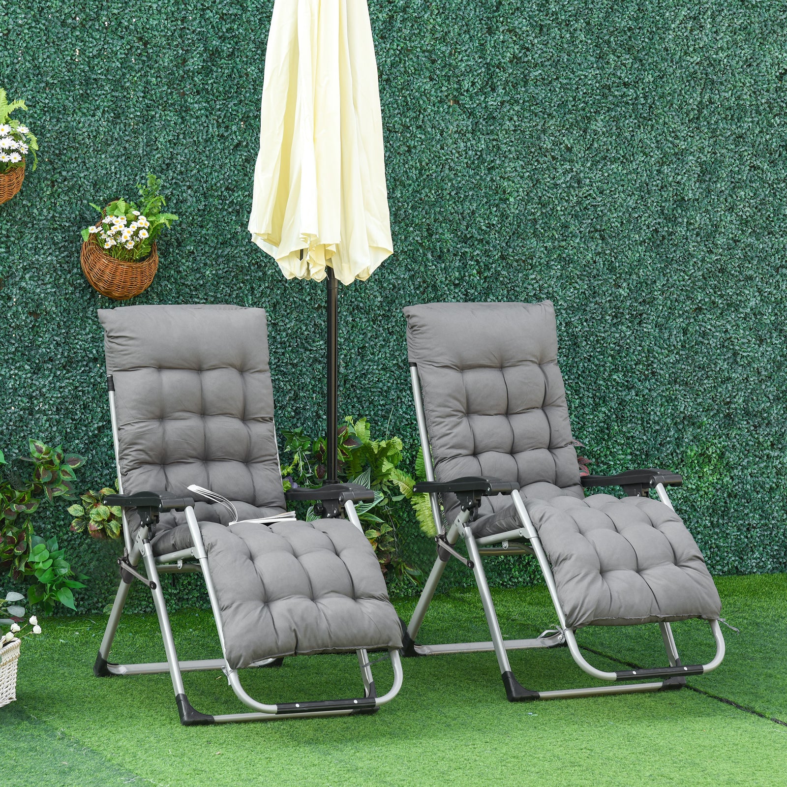 2 Pcs Reclining Zero Gravity Chair Folding Lounger Cushion | Dark Grey