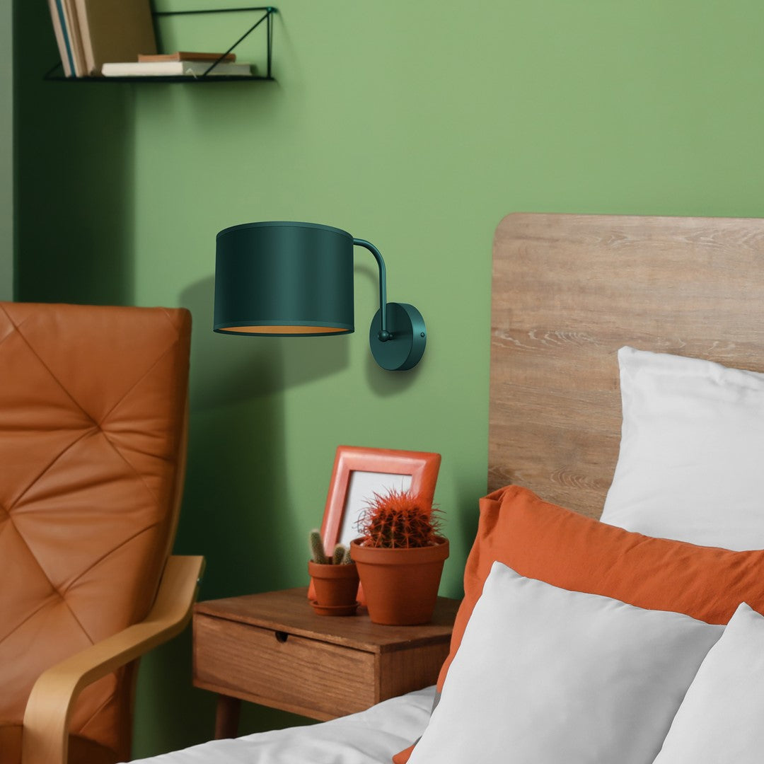 Verde Hand Made Scandi Style Wall Lamp In A Rich Green Finish With Gold Accents Holds 1xe27 Led Bulb