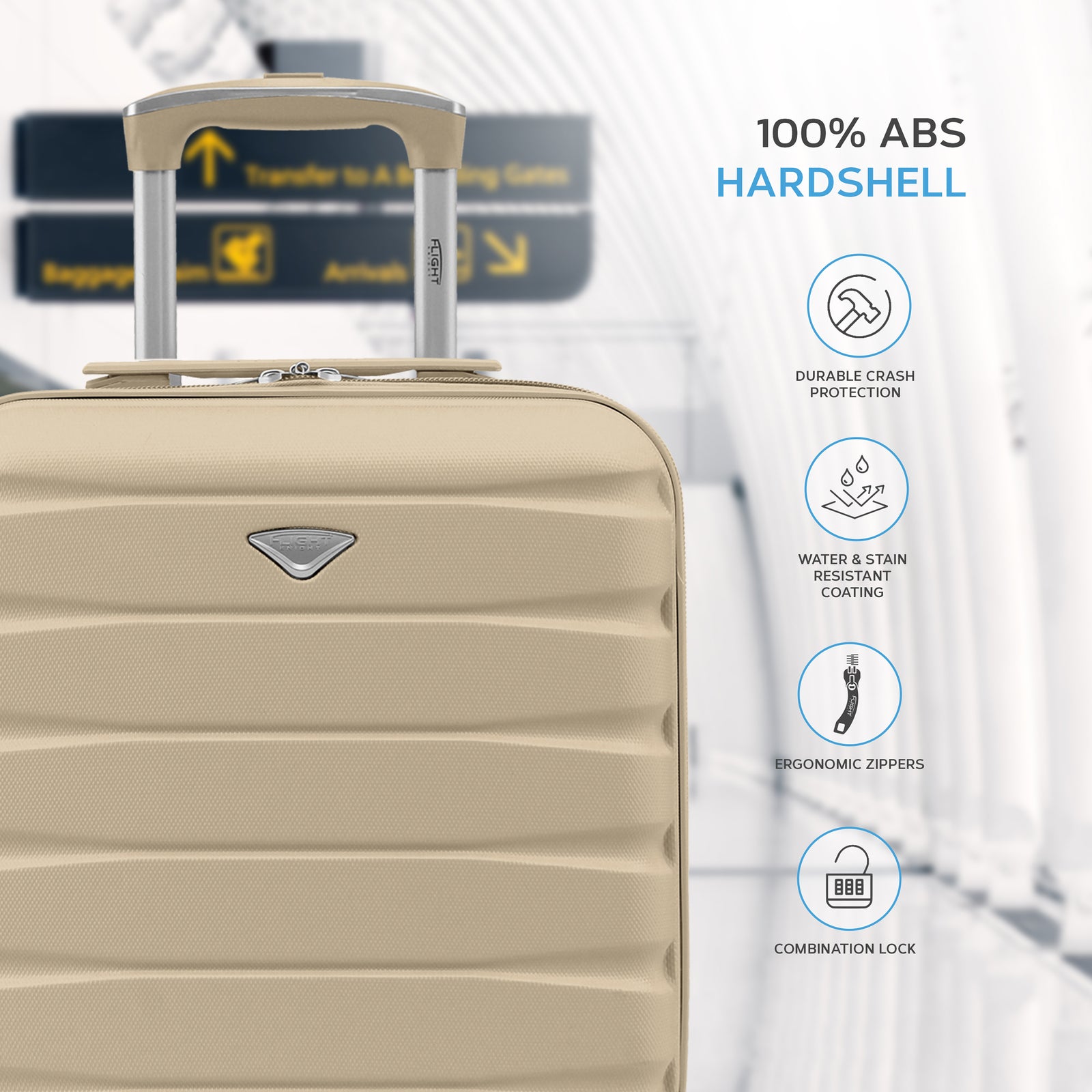 45x36x20cm Lightweight Underseat Cabin Carry On Suitcase - 100+ Airline Approved - Hard Shell Luggage - 4 Wheels | 45 x 36 x 20cm | Champagne