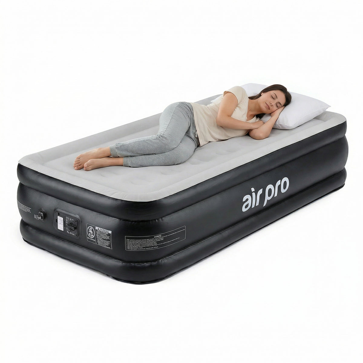Inflatable Air Mattress With Soft Surface Built-in Electric Pump | Single | Black