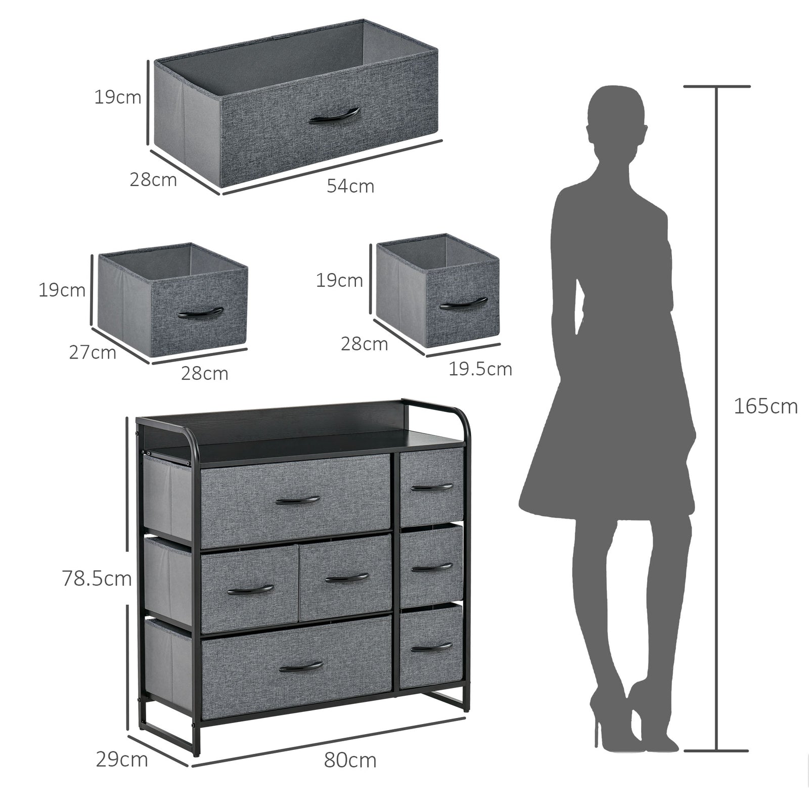 HOMCOM 3-tier Fabric Bedroom Dresser With 7 Foldable Drawers, Grey
