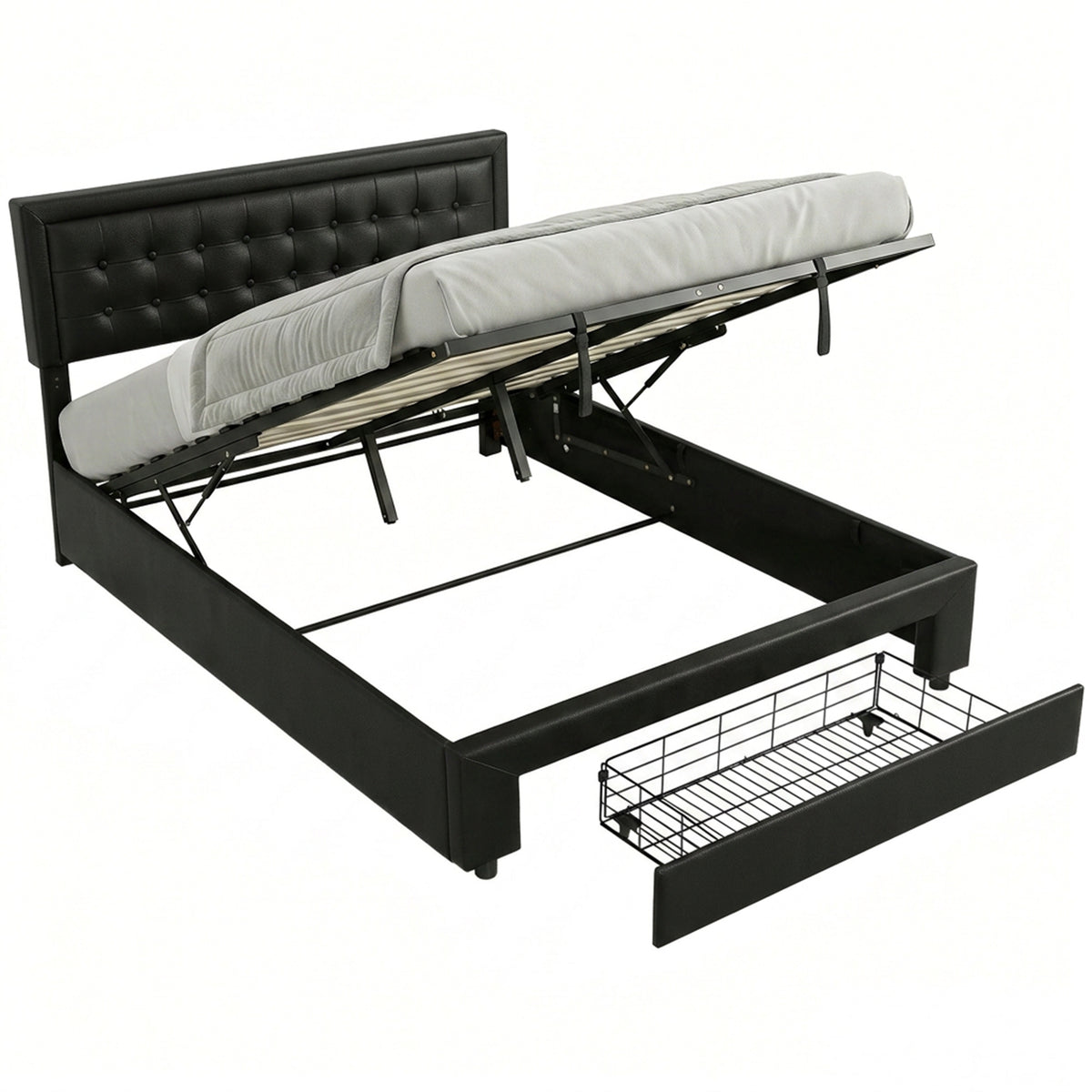 HOMCOM 5ft King Size Ottoman Bed With Gas Lift End Opening, Black