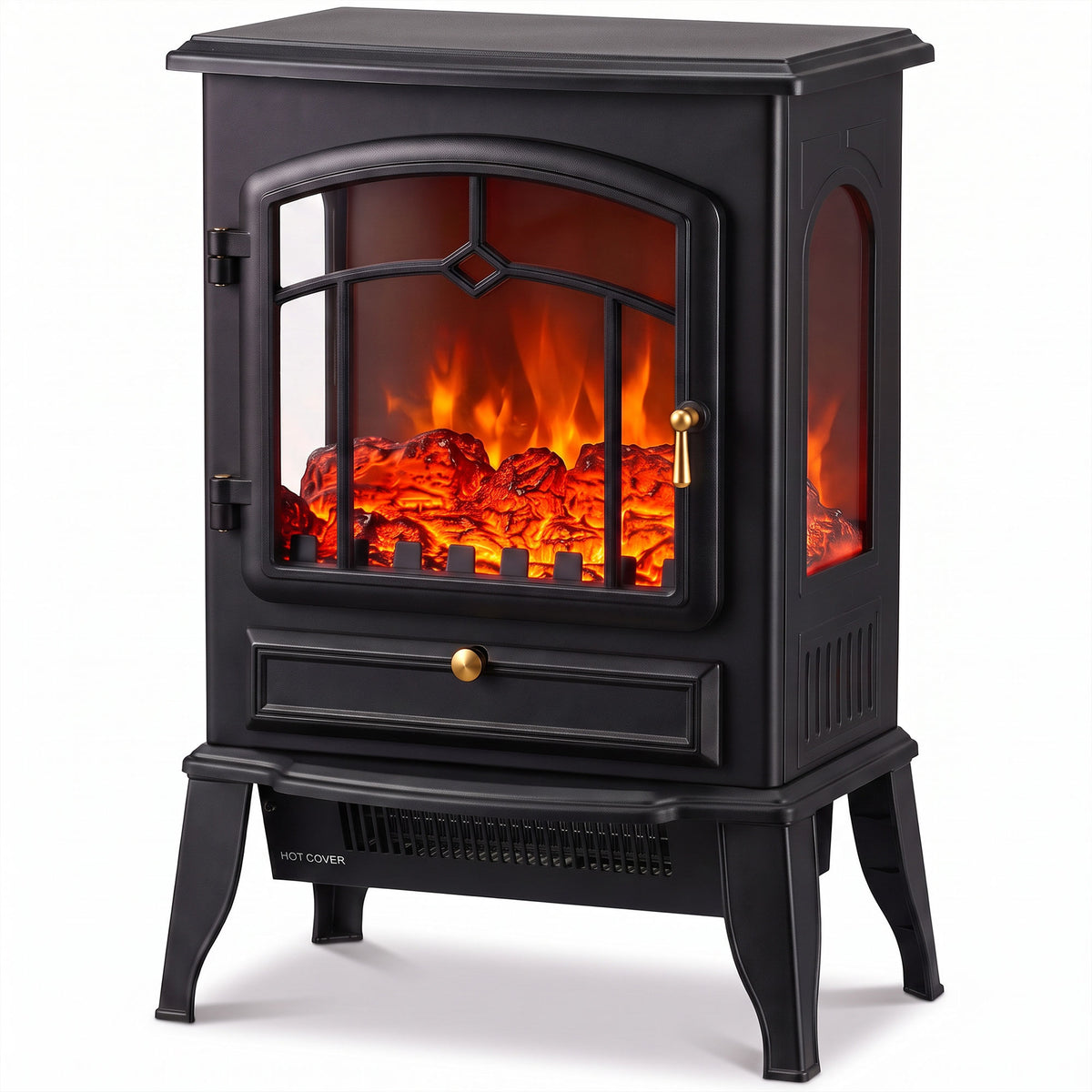 Electric Fireplace Stove With Realisric Log Flame Effect | Black