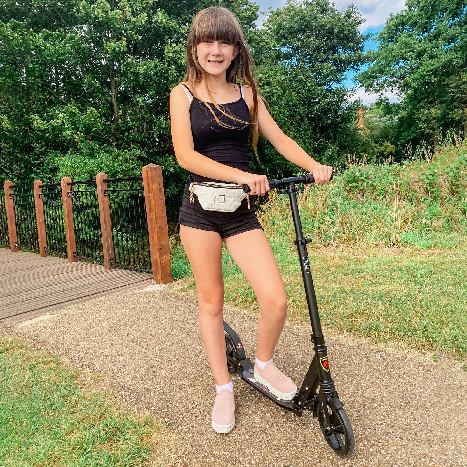 Folding Kick Scooter 2 Big Wheels Adjustable  Adult Teens | Black