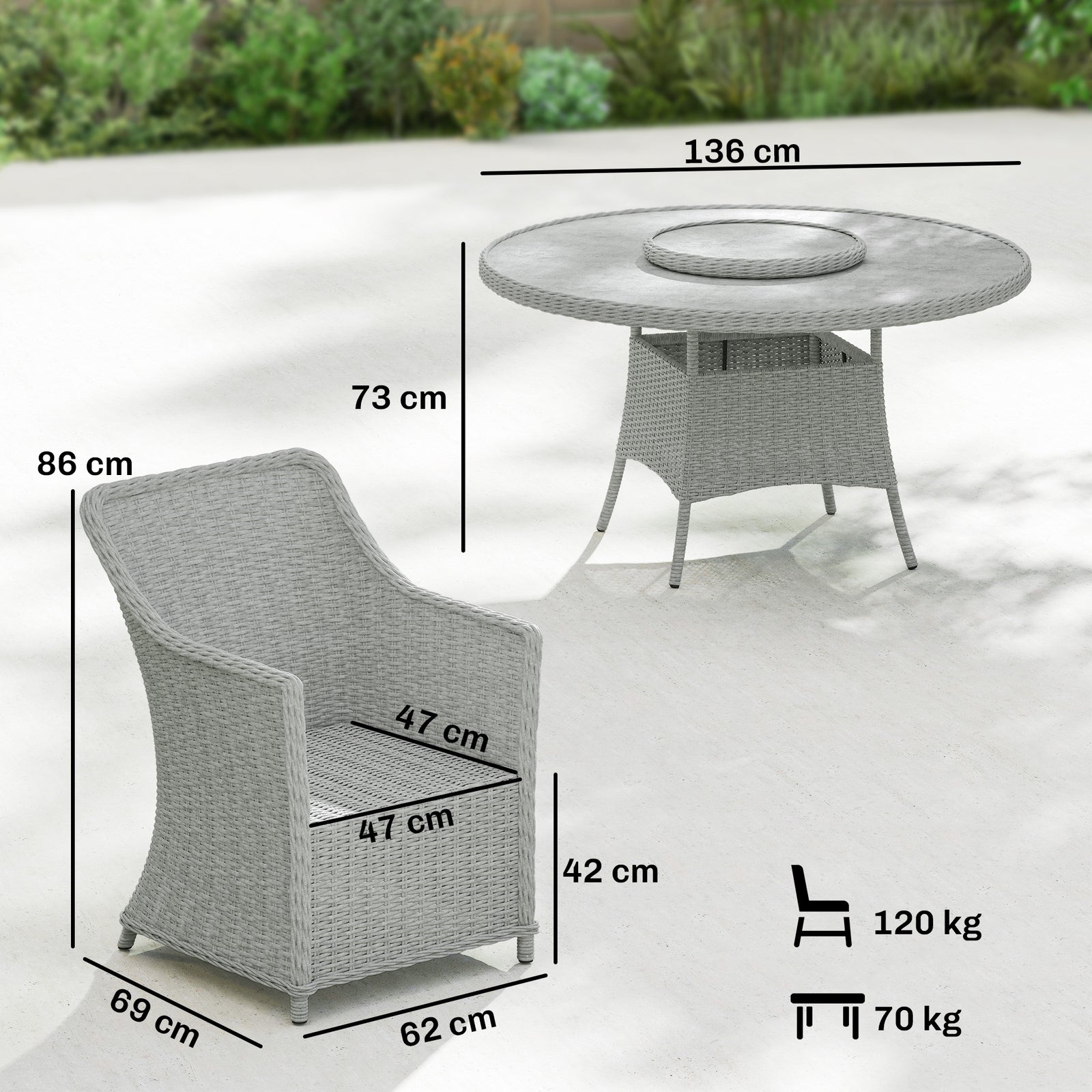 Rattan Garden Dining Set With Turntable, Aluminium Frame