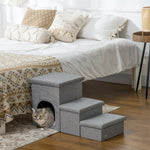 3 Step Dog Steps For Bed W/ Cat House Storage Boxes For Sofa Grey