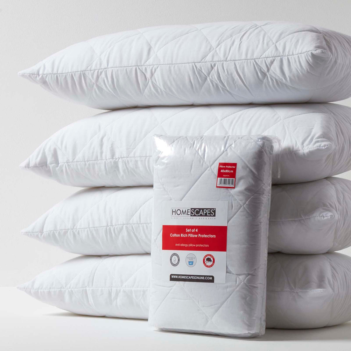 Cotton Rich Quilted Pillow Protectors | 40 x 80cm | White