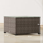 Outdoor Coffee Table W/ Glass Top, Rattan Side Table | Black