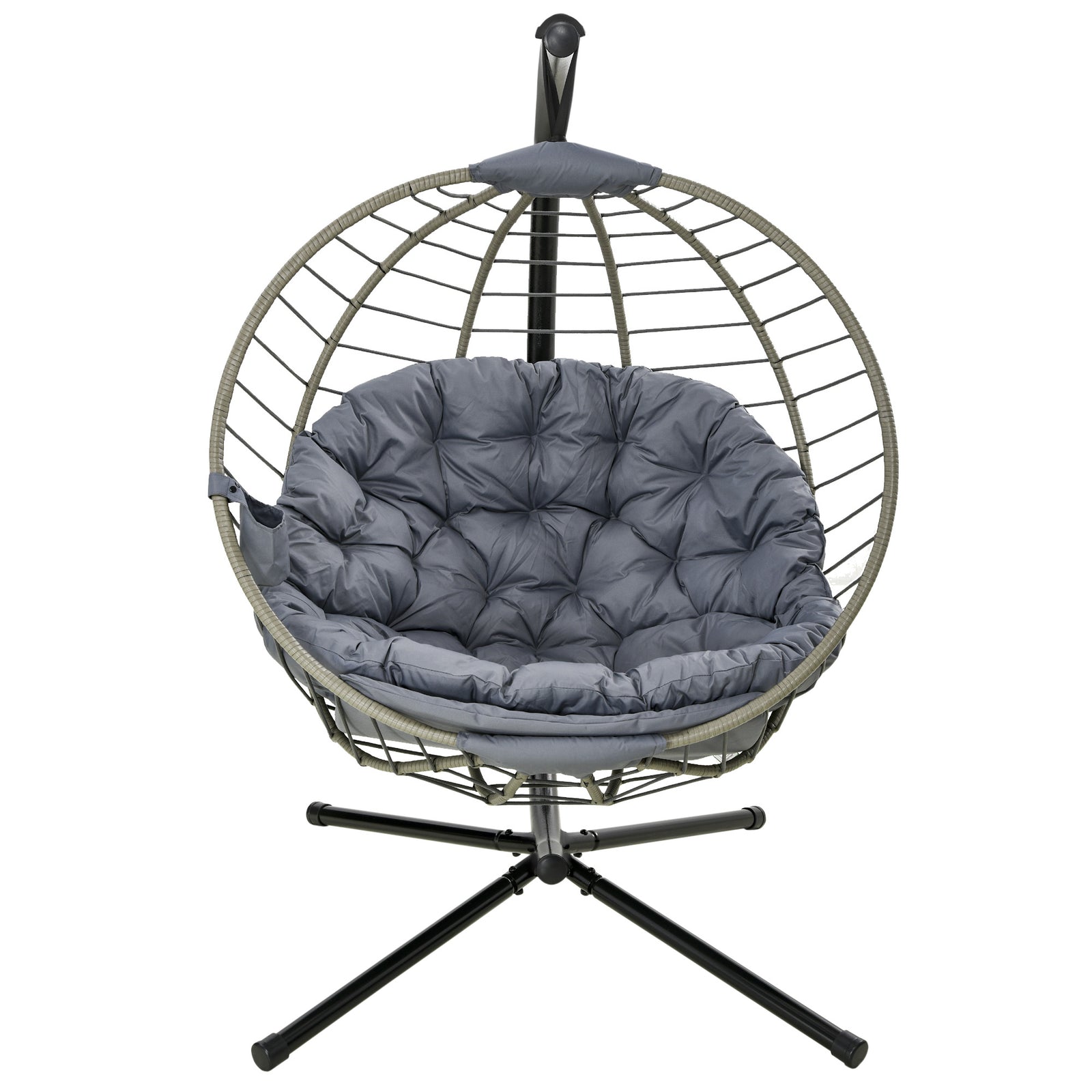 Hang Chair With Thick Cushion, Foldable Basket & Cup Holder