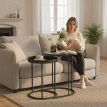 Nesting Side Table Set Of 2, Industrial Round Nest Of Tables | Grey