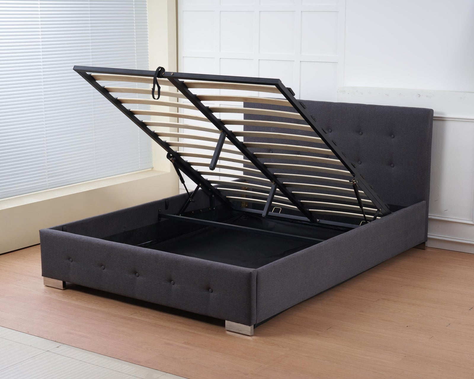 The Oslo Charcoal Linen Tufted Ottoman Bed Frame | Double | Charcoal
