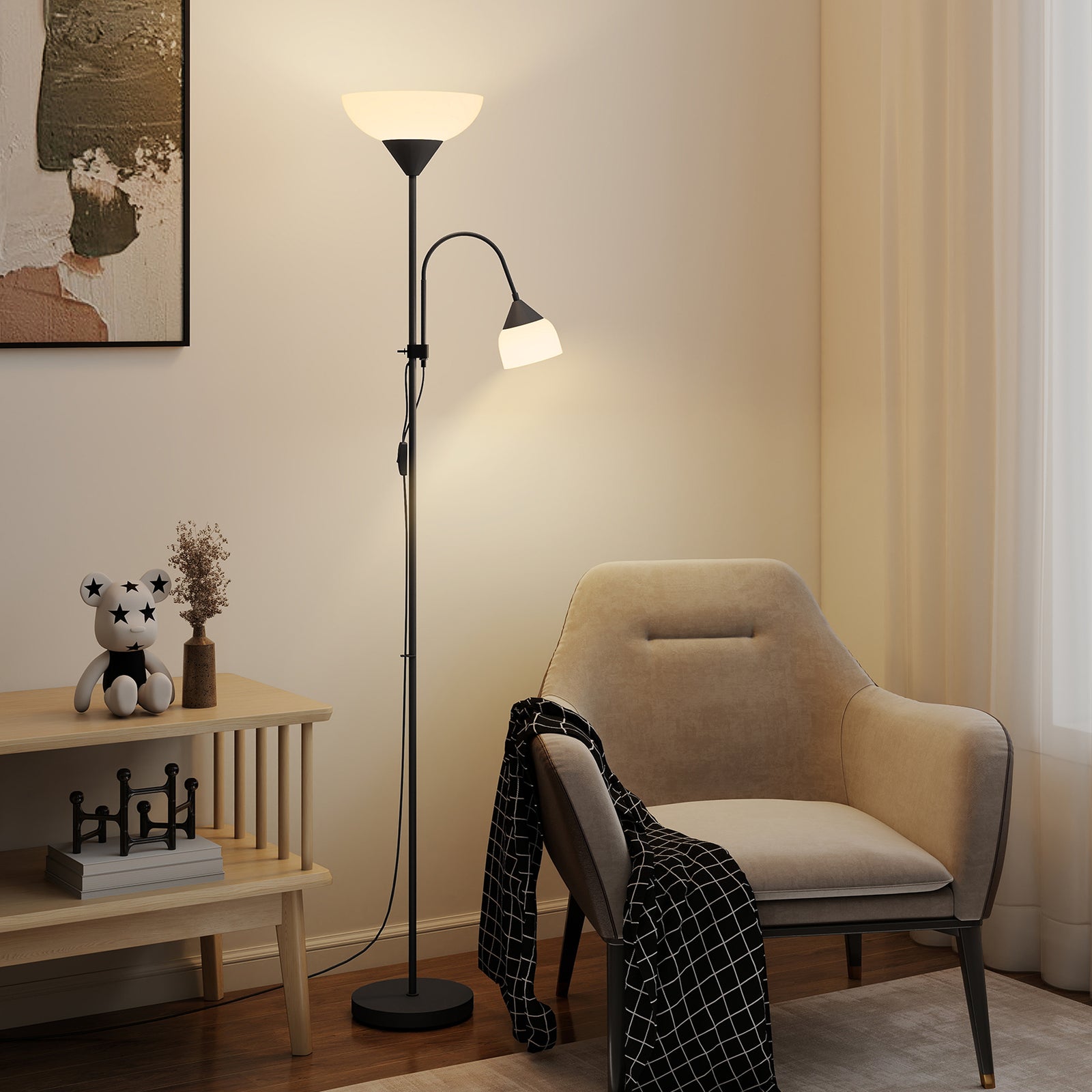 HOMCOM Mother-child Floor Lamp Duo Light With 2 Switches And Round Base