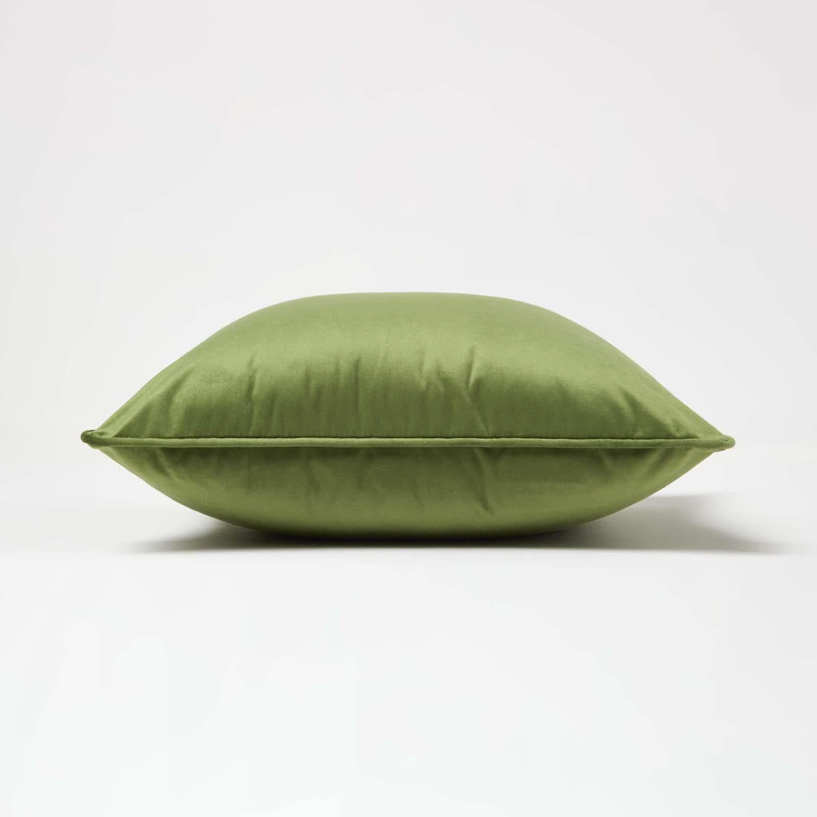 Filled Velvet Cushion With Piped Edge 46 X 46 Cm | 45cm x 45cm | Olive Green