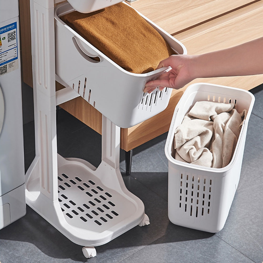 4-tier Storage Rack Laundry Basket With Wheels | White