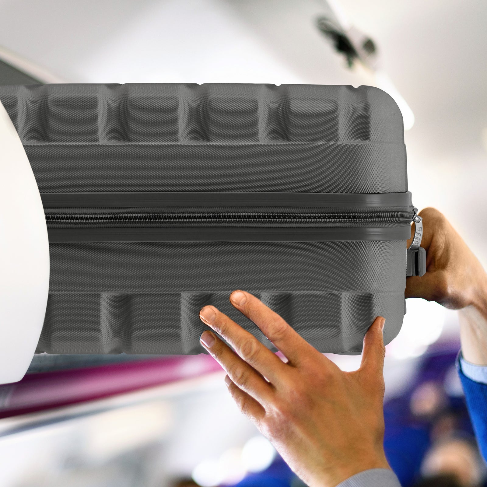 56x45x25cm Large Cabin Carry On Case - Overhead Luggage Suitcase - 4 Spinner Wheels - Abs Shell | 56 x 45 x 25cm | Charcoal