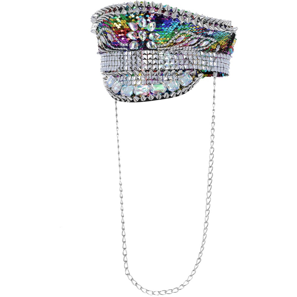Deluxe Sequin Studded Captains Hat | Rainbow