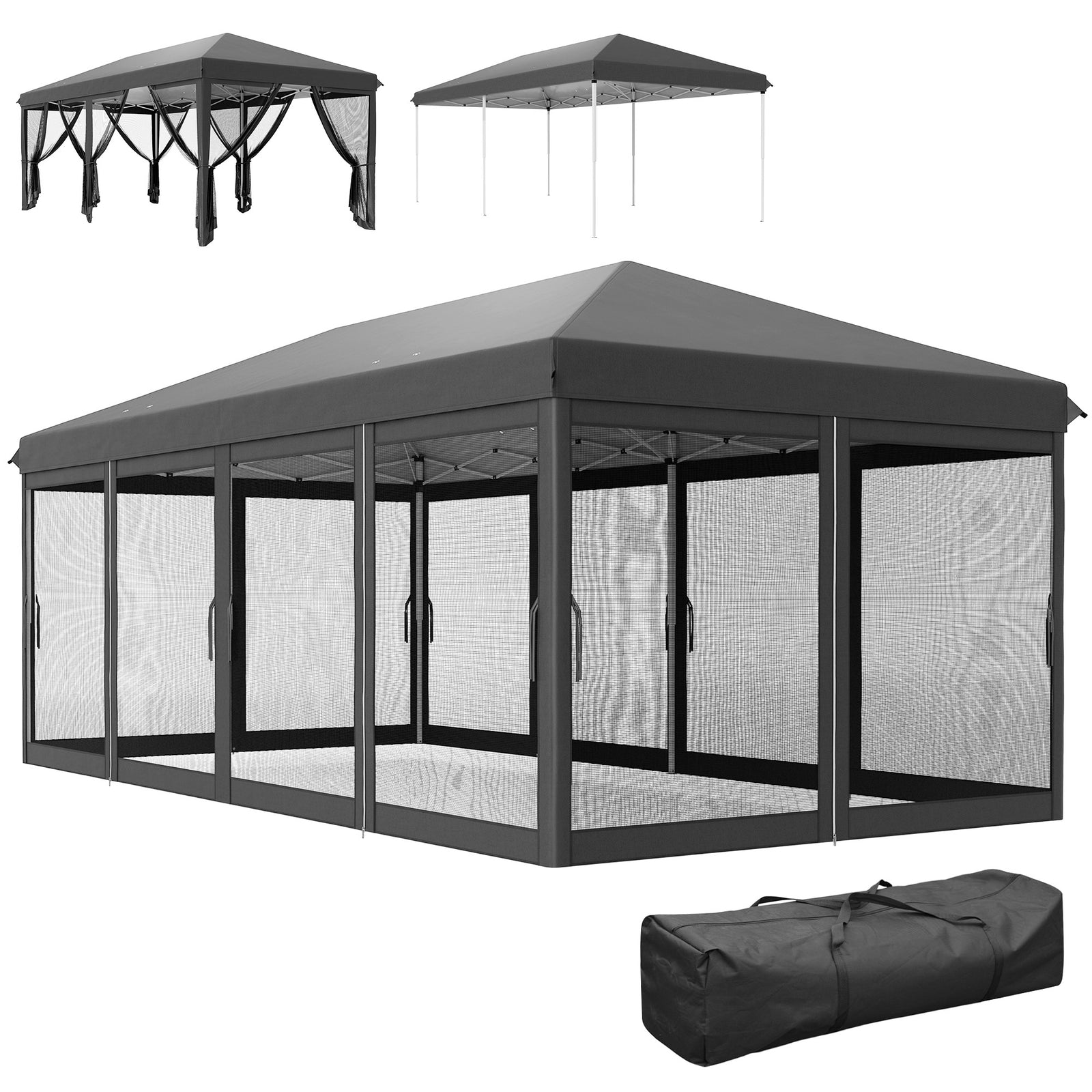 6 X 3m Pop Up Party Tent Canopy With 6 Removable Sidewalls | Black