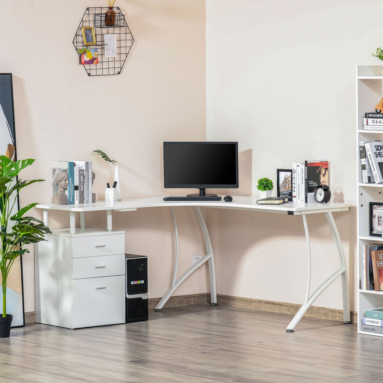 L-shaped Corner Pc Desk Table W/ Drawer Home Office | White