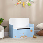 2 In 1 Wooden Kids Storage Bench, Toy Box W/ Safety Rod - Blue