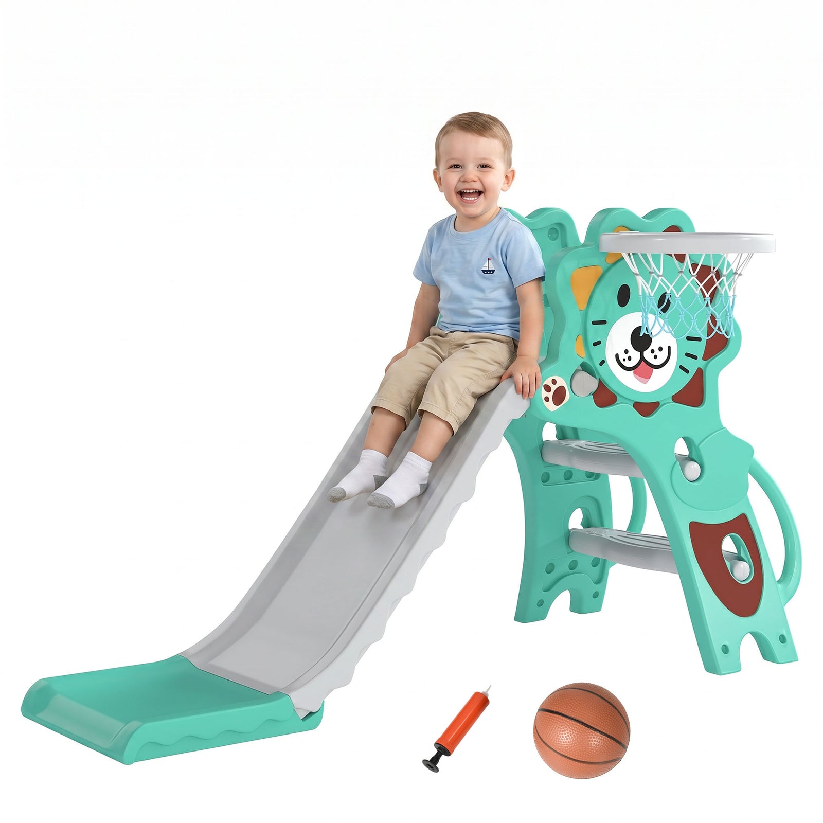 AIYAPLAY 3 In 1 Kids Slide For Indoor With Basketball Hoop