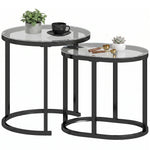 2 Pcs Modern Coffee Table With Tempered Glass Side Tables | Black