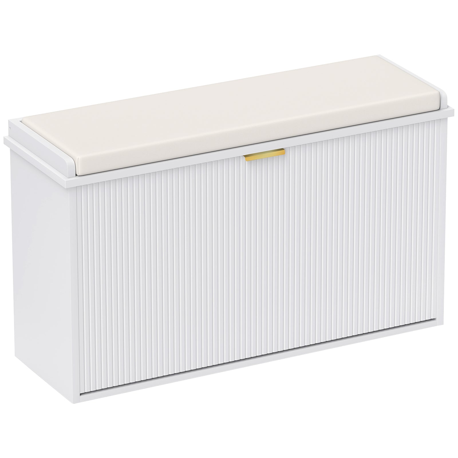 Shoe Storage Bench With Cushion And Flip-drawer | Medium | White
