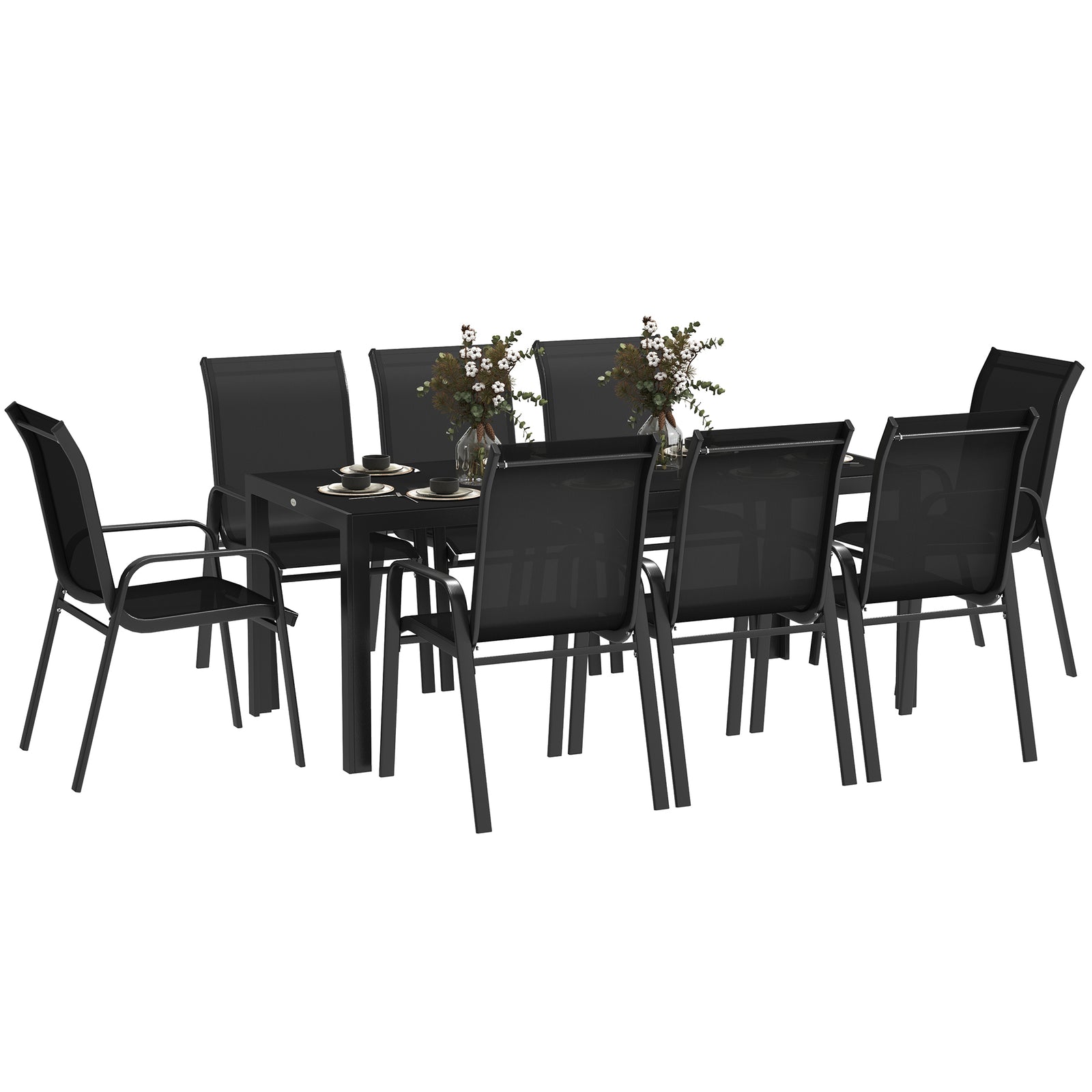 9 Pieces Patio Dining Set With Stackable Chairs | Black