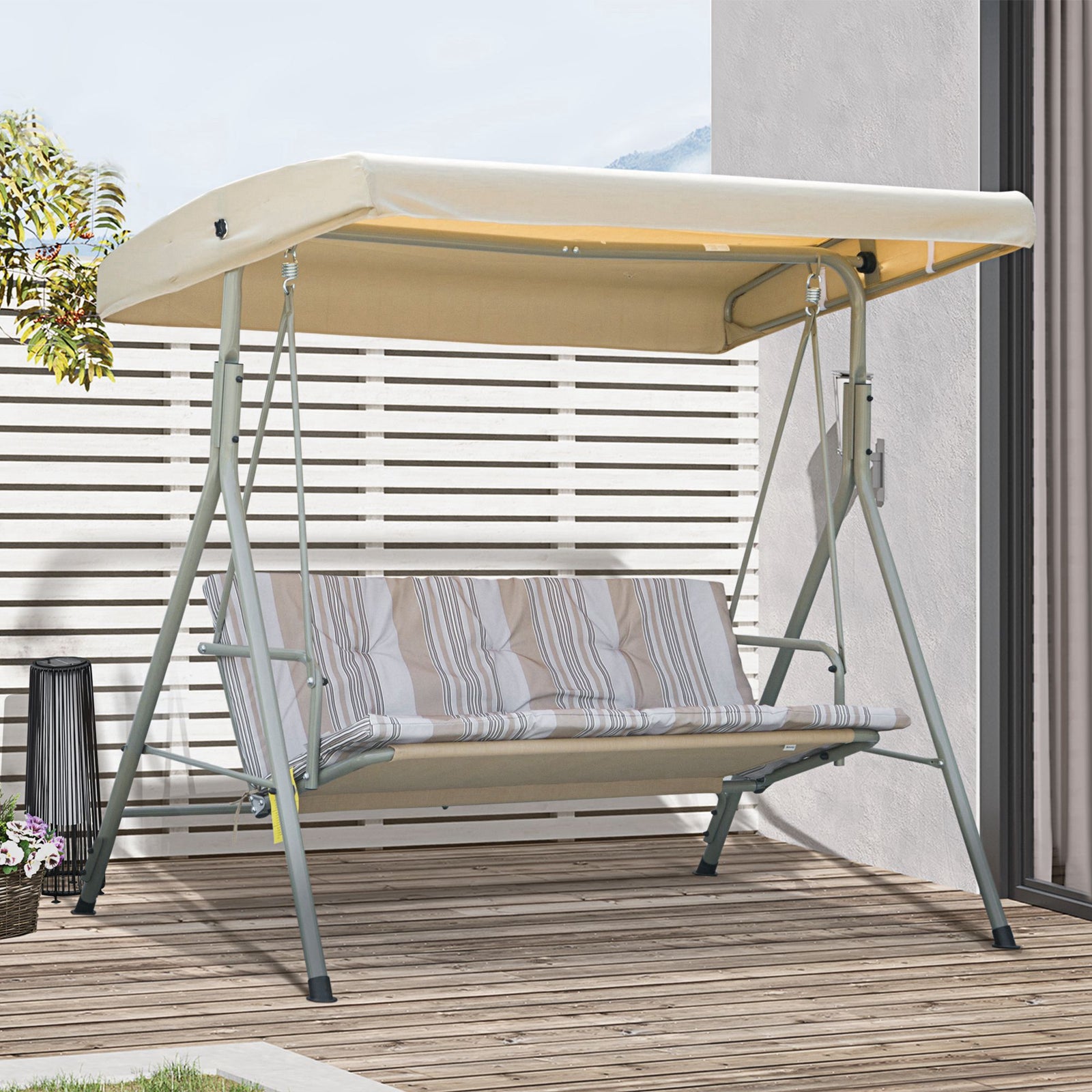 3 Person Porch Swing Chair Outdoor Lounge Bench W/ Canopy