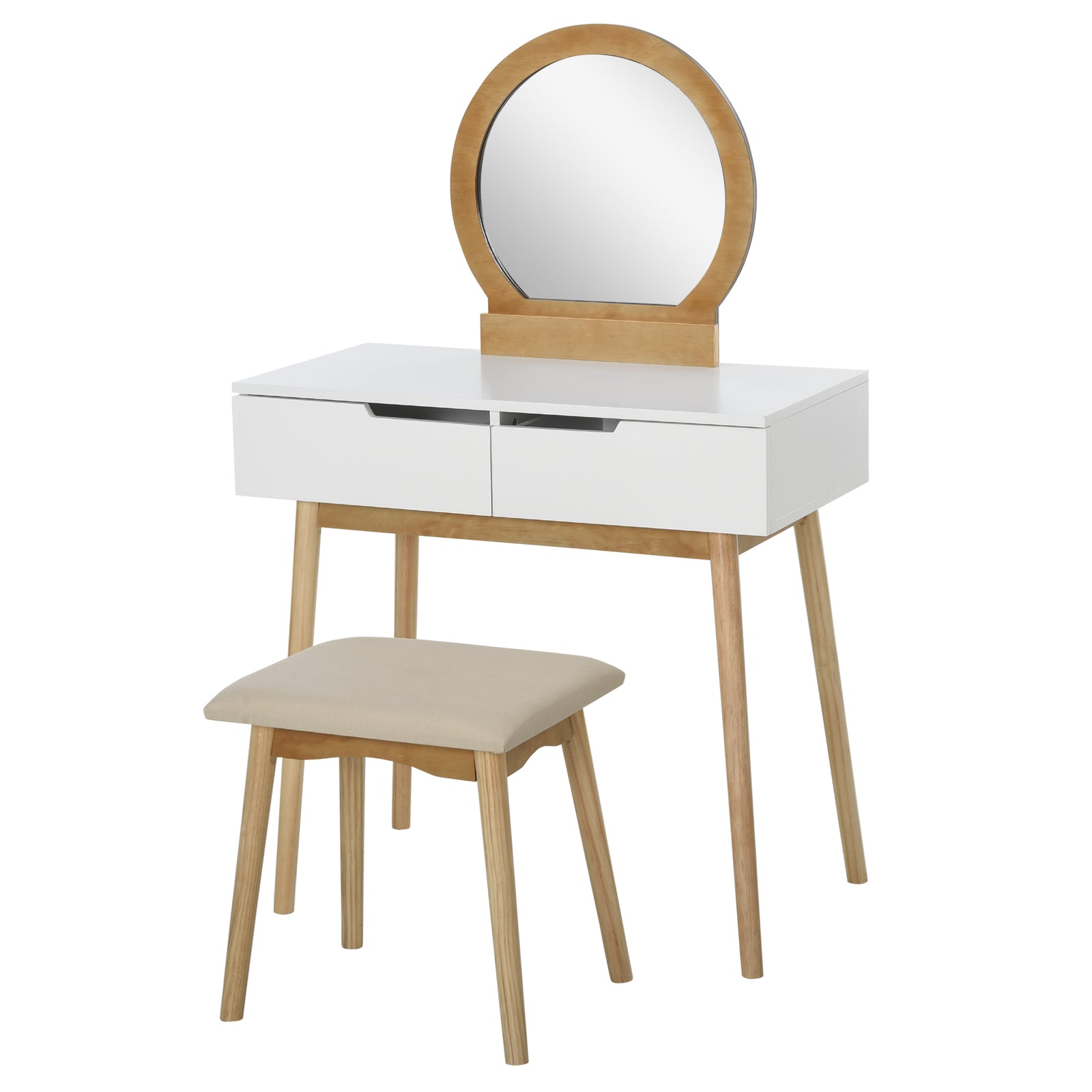 HOMCOM Dressing Table & Stool Set W/ Drawers Mirror Modern Elegant