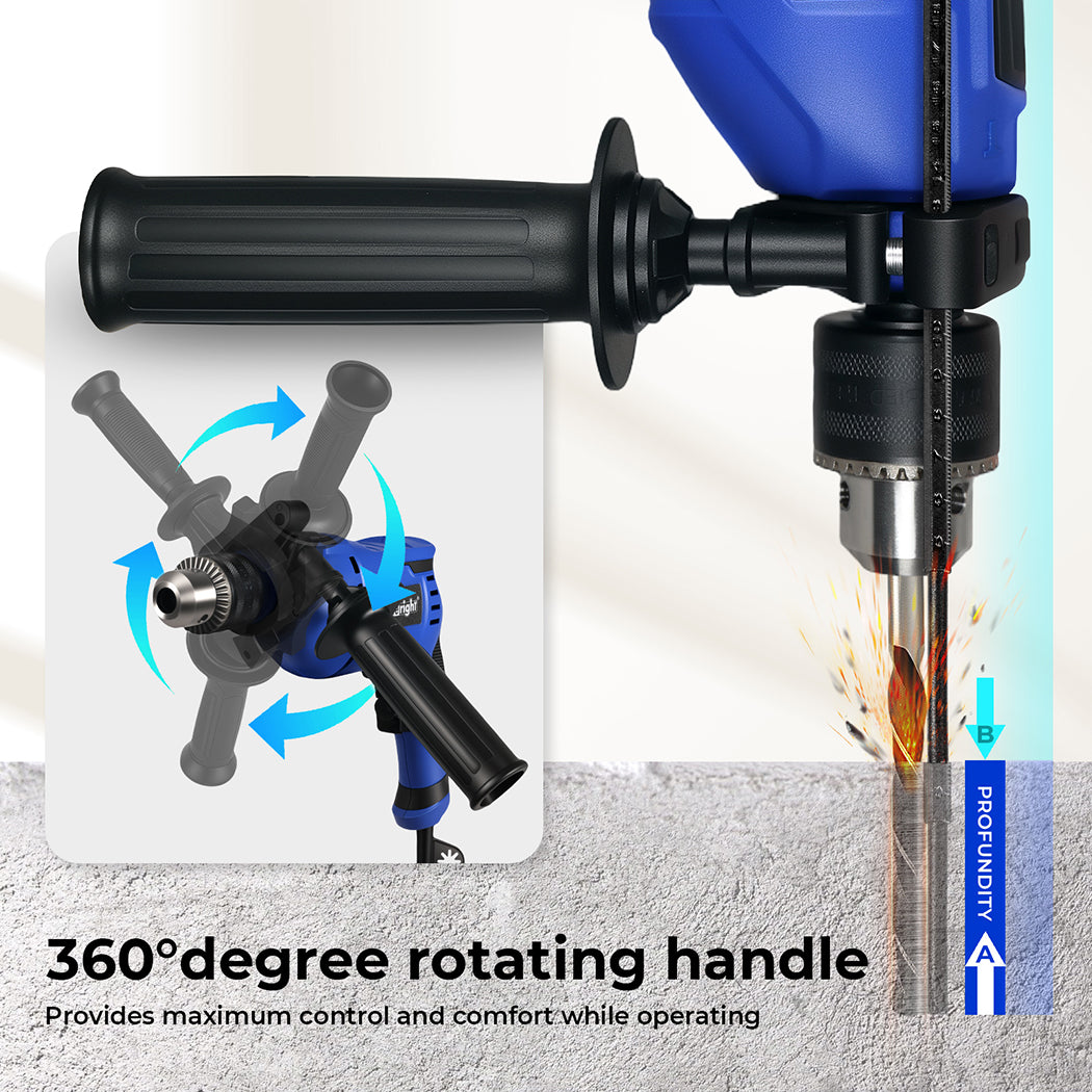 Electric Hammer Drill 13mm Chuck Powerful Variable Speed Corded Diy | Blue