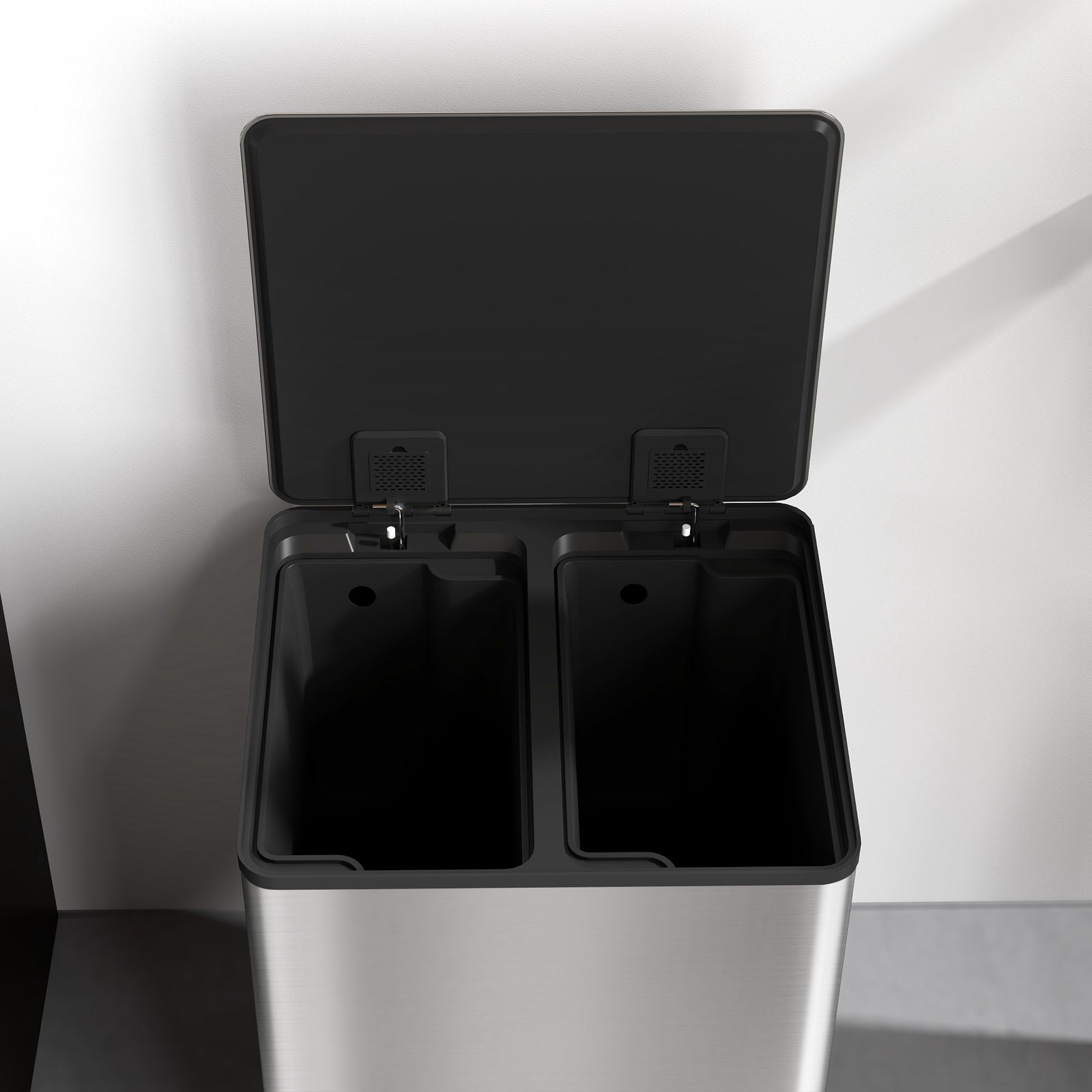Double Kitchen Bin, Pedal Bin With Soft-close Lid, Silver Tone | M | Silver