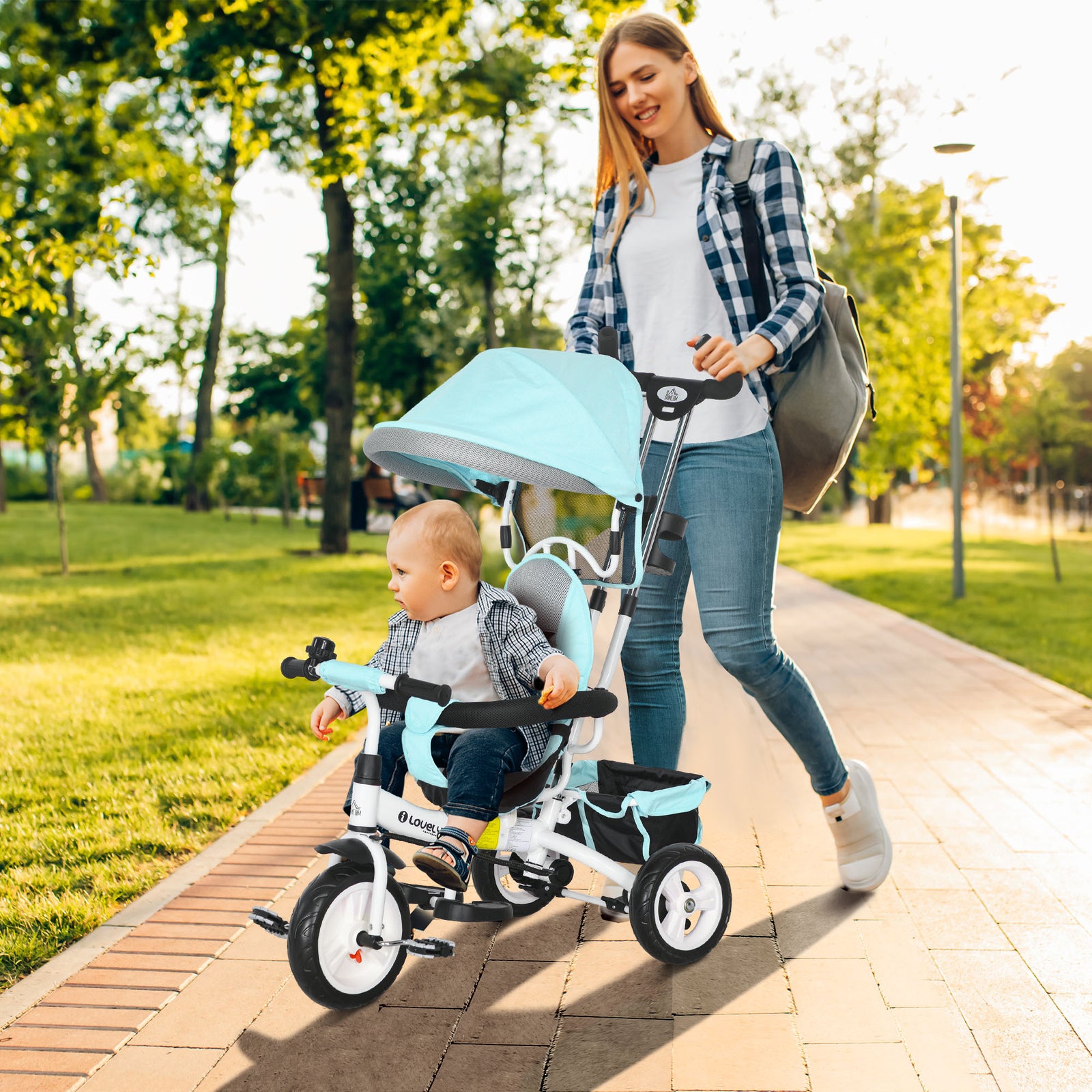 6 In 1 Kids Trike, Stroller With Parent Handle | Green