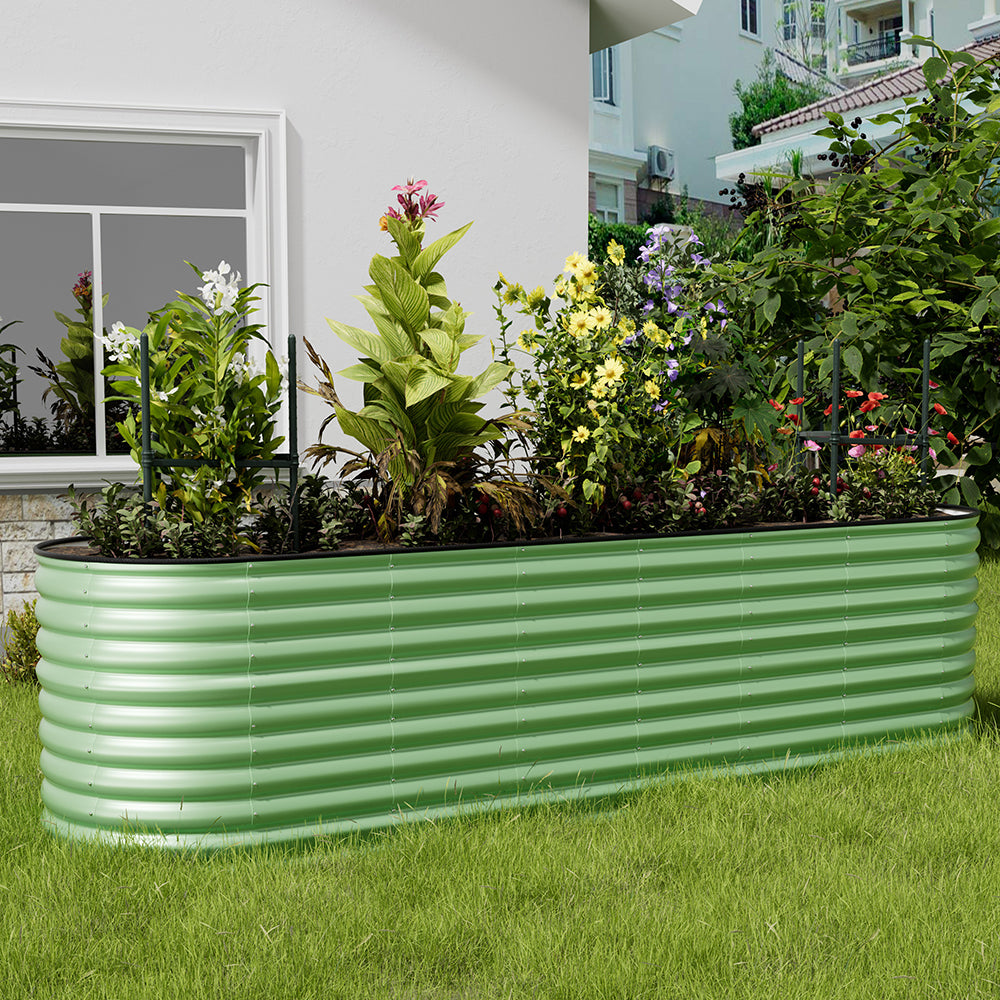 160cm/320cm W X 80cm D X 80cm H Oval Galvanized Steel Raised Garden Bed With Safety Edging, Ground Stakes & Elevated Design | Large