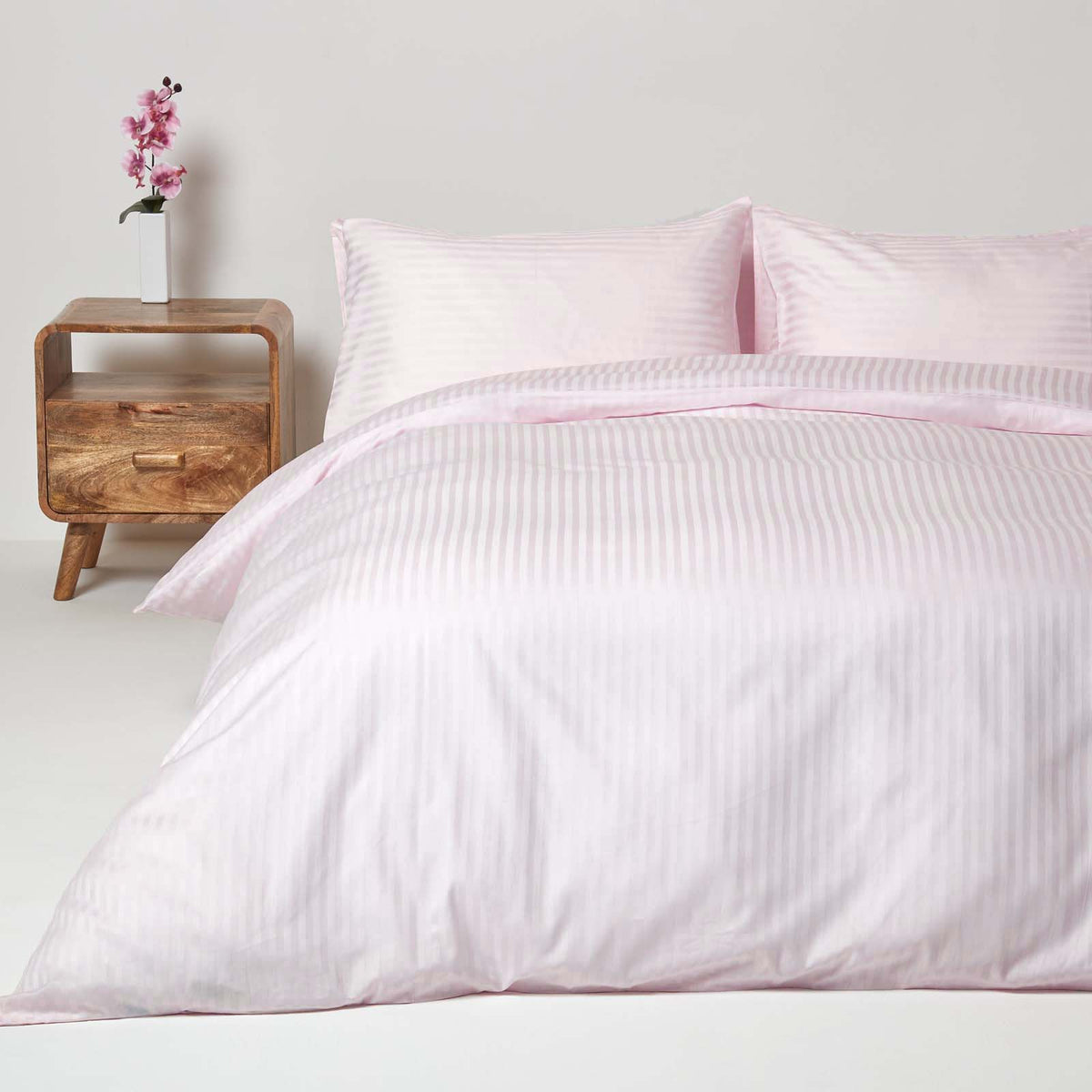 Egyptian Cotton Stripe Duvet Cover With Pillowcase, 330 Tc | Single | Dusky Pink