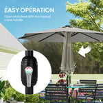 2.6 M Garden Parasol Umbrella With Light, Outdoor Patio Umbrella | Light Grey