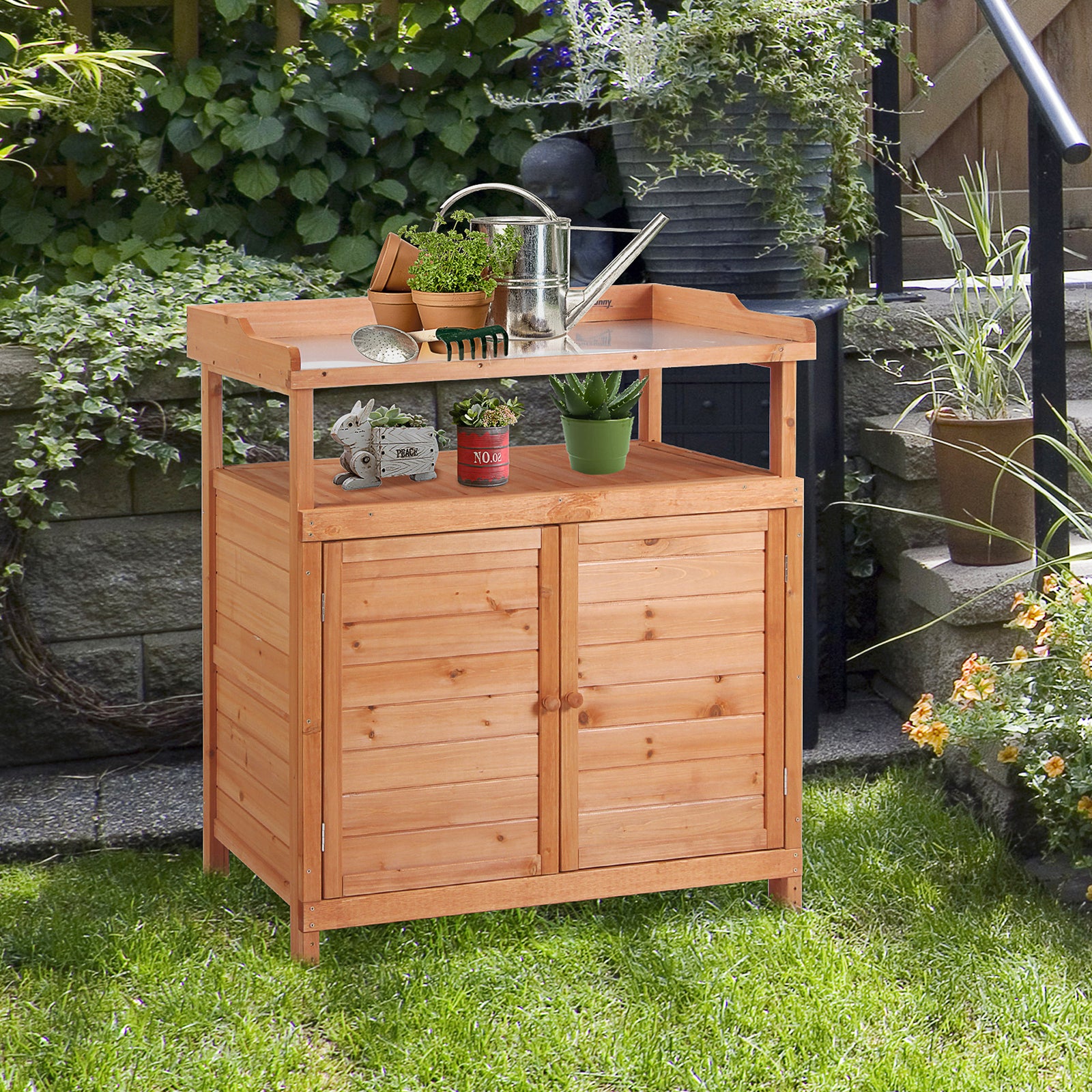 Multi-function Potting Bench, Galvanized Top | Orange