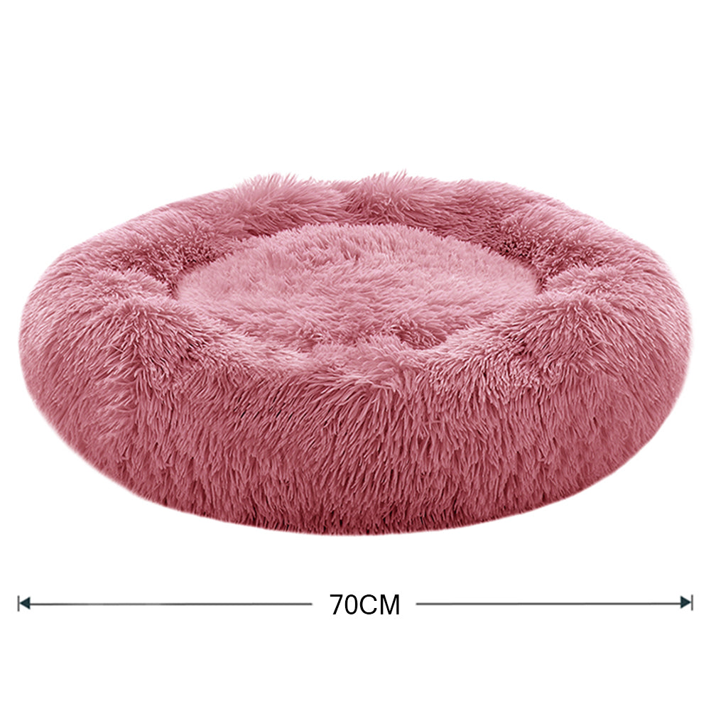 Dia 70cm Calming Round Donut Plush Dog Cuddler Bed Comfort Bed For Dogs | Pink