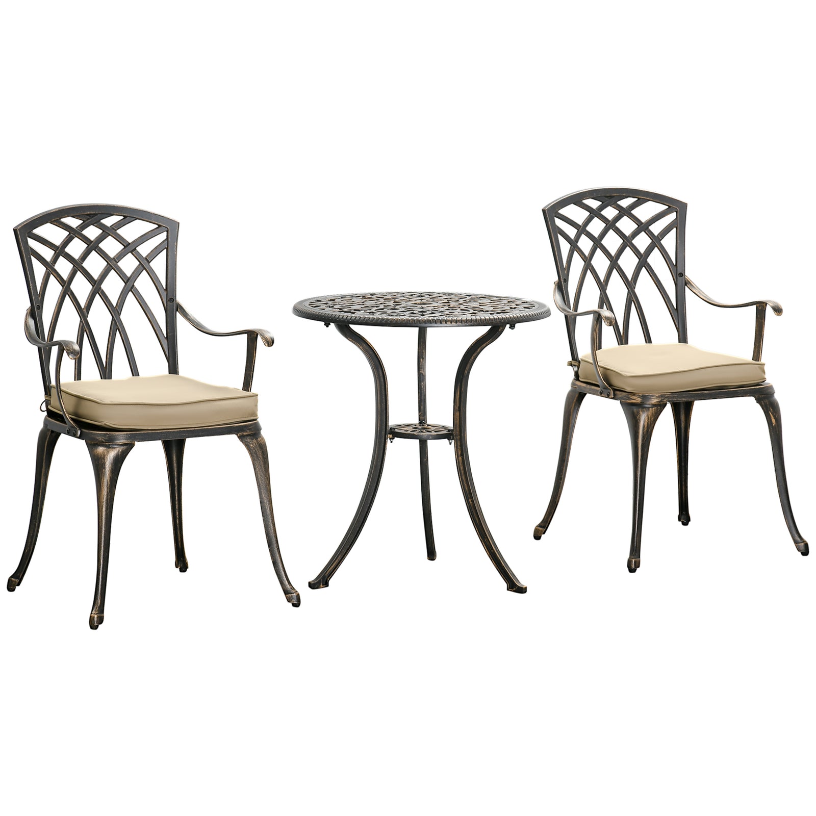 3 Pcs Garden Coffee Table Setw / Parasol Hole & Cushions