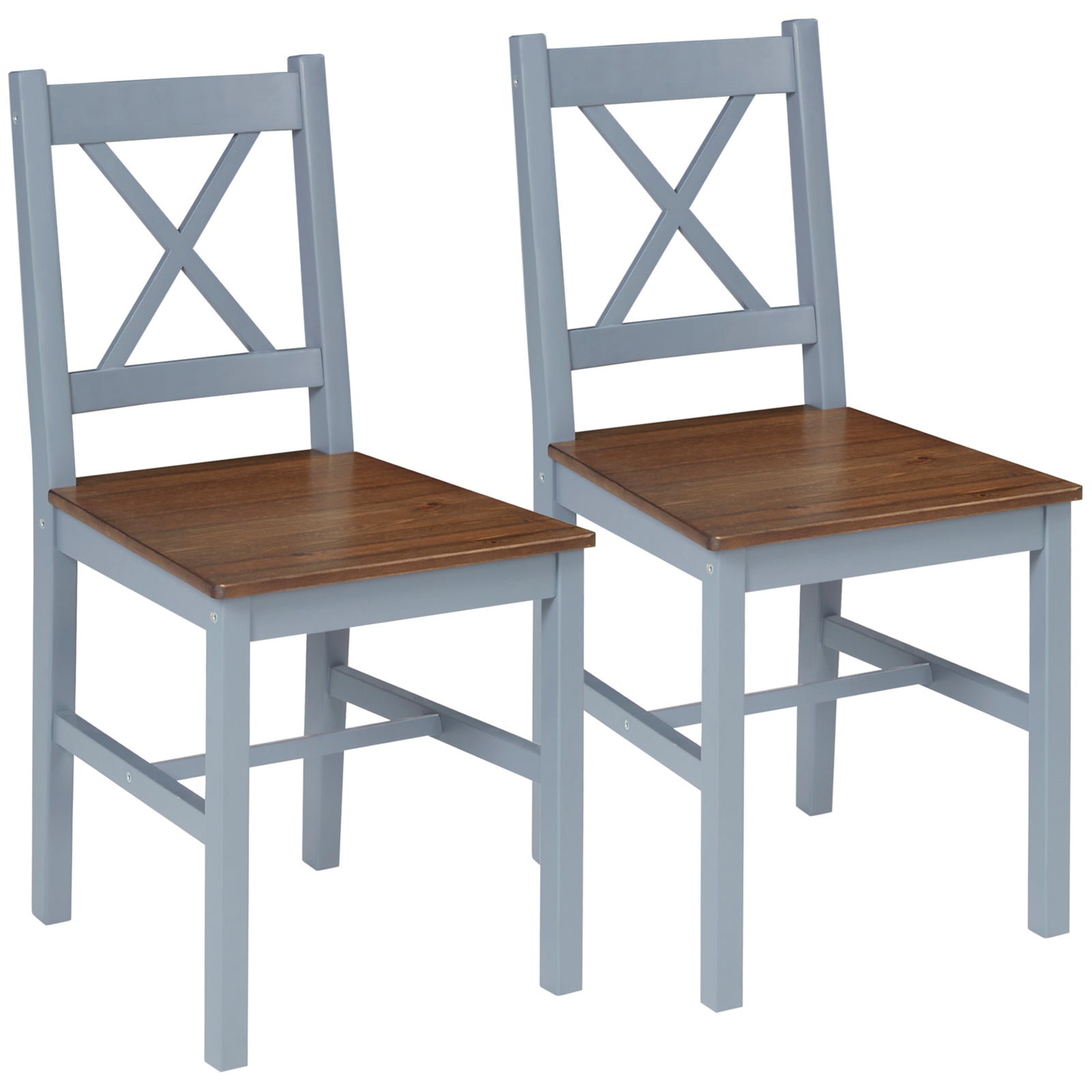 Wood Dining Chairs Set Of 2 W/ Cross Back | Gray