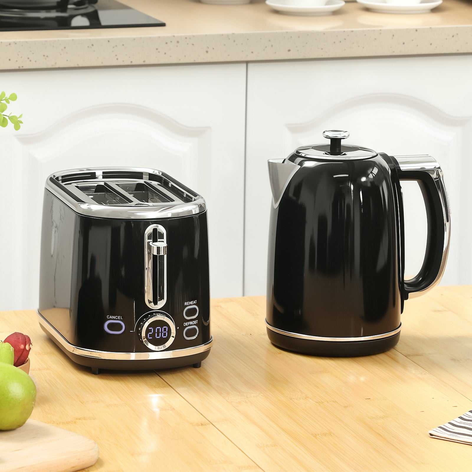 1.7l 3000w Kettle And 2 Slice Toaster With Keep Warm Memory Function | Black