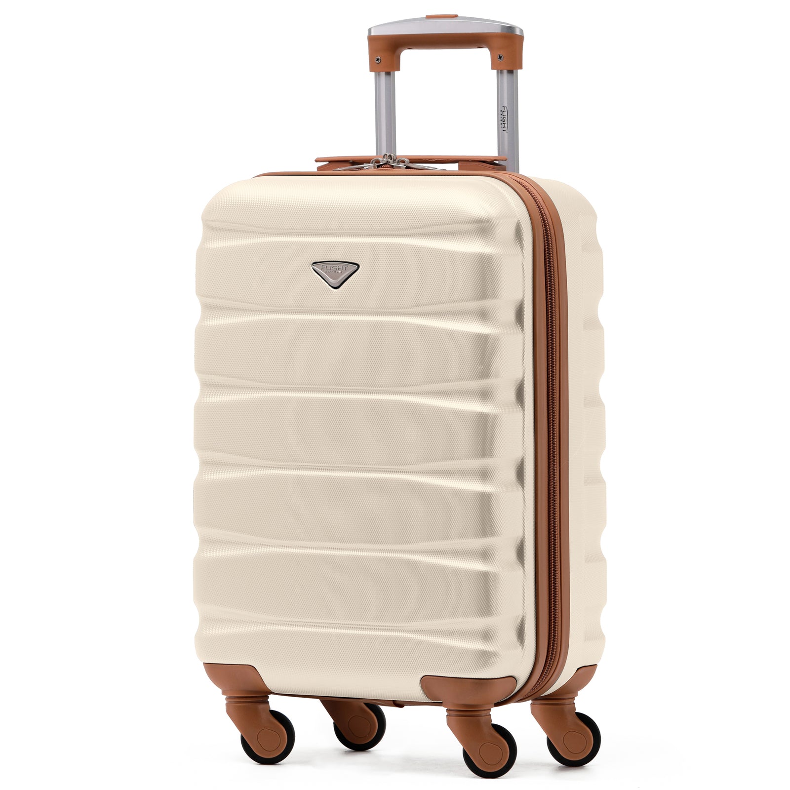 55x35x20cm Cabin Carry On Suitcase Hard Shell Overhead Luggage 100+ Airlines Approved | Cabin | Cream & Brown