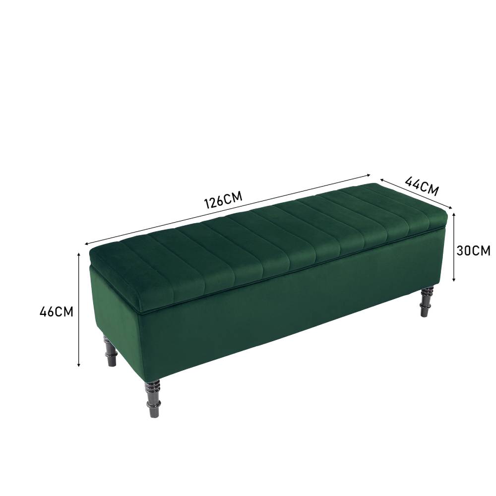 Velvet Upholstered Storage Ottoman Bench – Modern Classic Entryway Seating, 126cm W