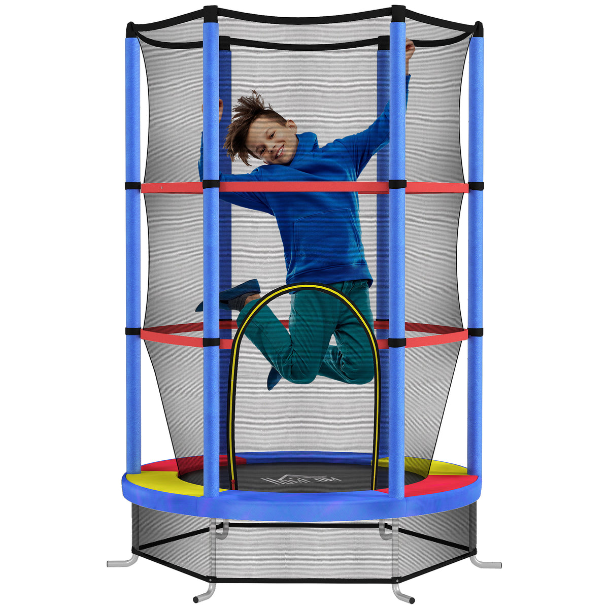 Kids Trampoline W/ Enclosure Net, Steel Frame, For Ages 3-6 Years | Blue & Yellow