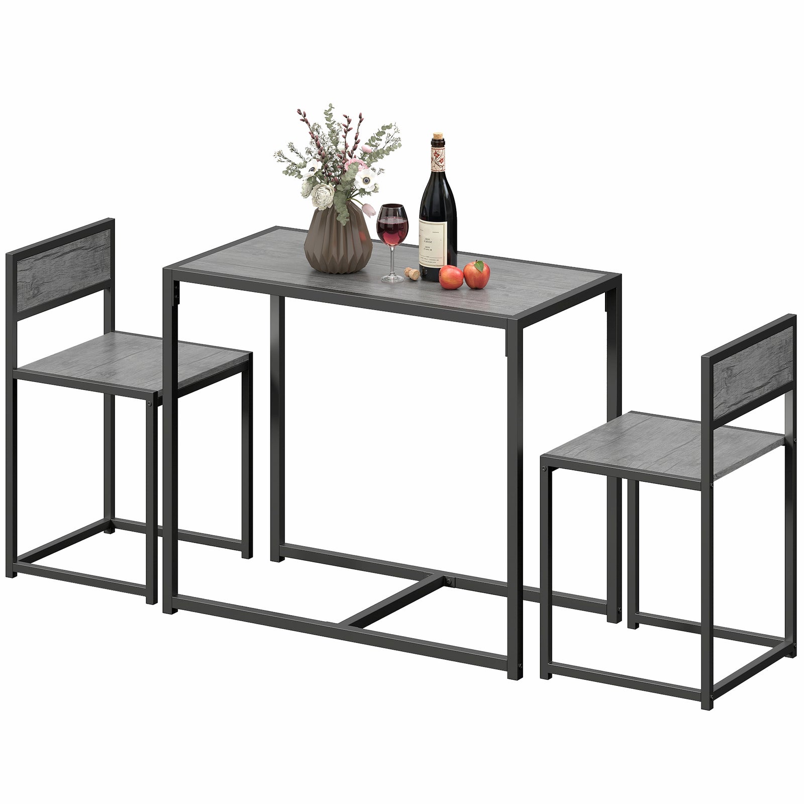 3 Piece Dining Table Set With Metal Frame | Charcoal Grey